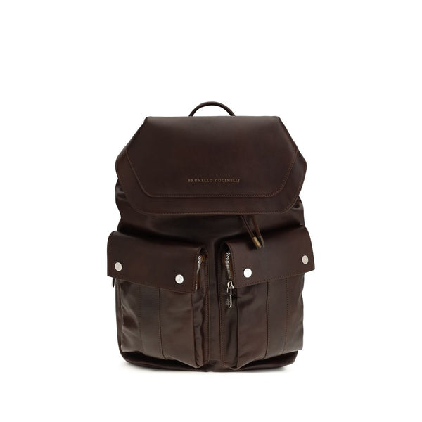 Brunello Cucinelli Brown Calf Leather Bos Taurus Backpack
