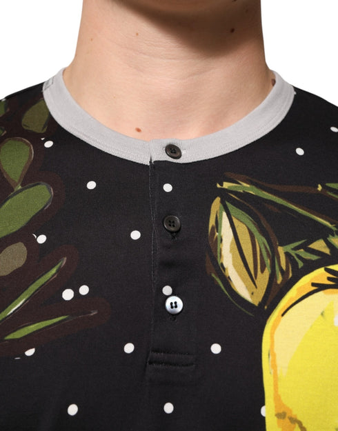Dolce & Gabbana Black Polka Dot Lemons Horse Henley T-Shirt
