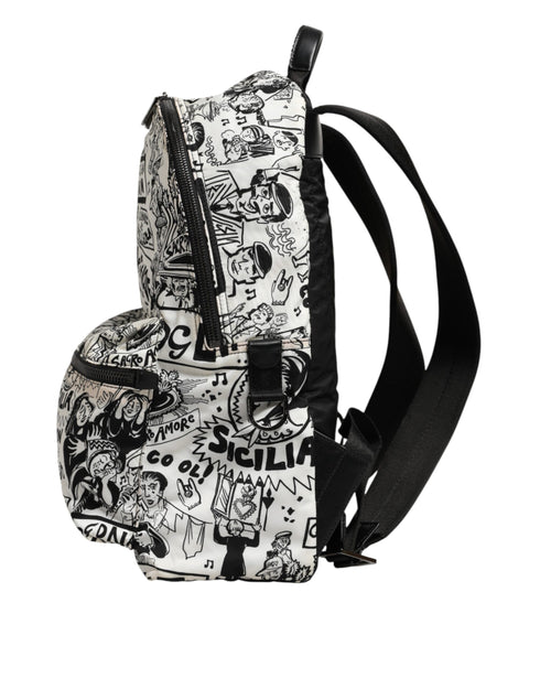 Dolce & Gabbana Black White Graffiti Print School Backpack Men Borse Bag