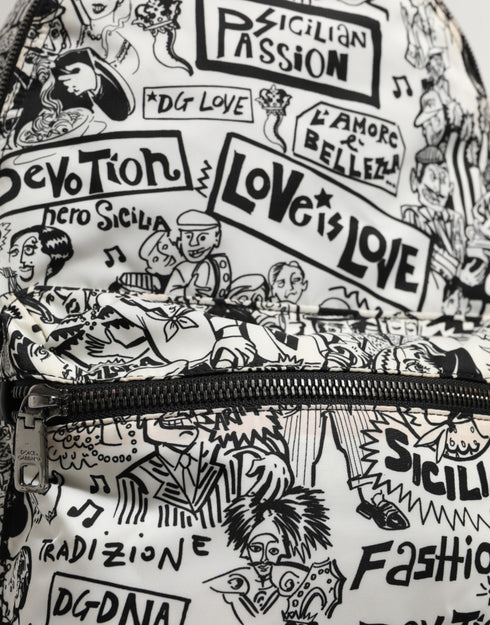 Dolce & Gabbana Black White Graffiti Print School Backpack Men Borse Bag