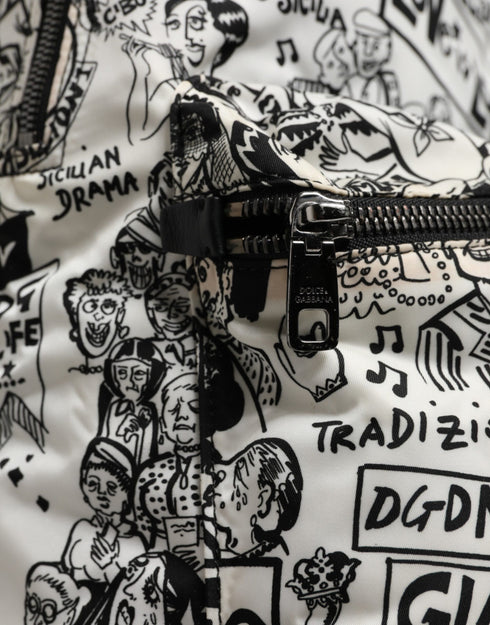 Dolce & Gabbana Black White Graffiti Print School Backpack Men Borse Bag