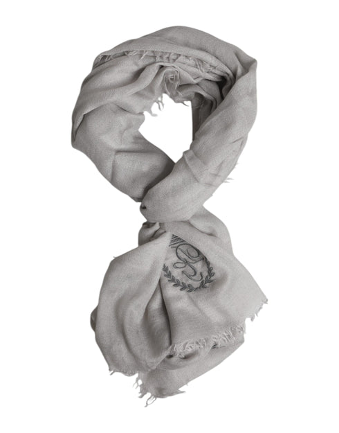 Dolce & Gabbana Gray Cashmere Knit Fringes Neck Foulard 67cm x200cm Foulard Scarf