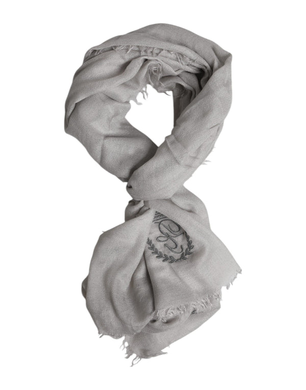 Dolce & Gabbana Gray Cashmere Knit Fringes Neck Foulard 67cm x200cm Foulard Scarf