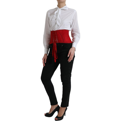 Dolce & Gabbana Red Silk Belt Waist Lace Up Strap Corset