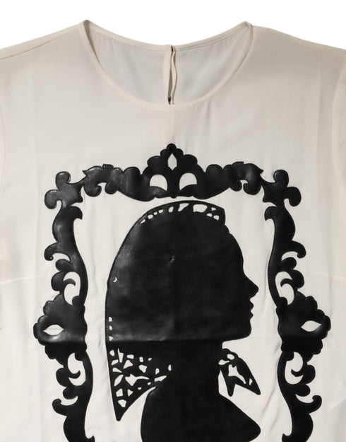 Dolce & Gabbana Cream Silk Silhouette Detail Short Sleeve Top