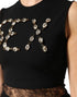 Dolce & Gabbana Black Jersey Lace Ruching Rhinestone Tank Top