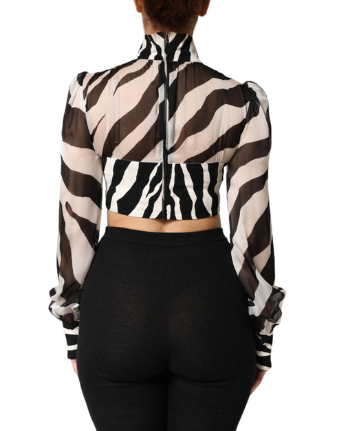 Dolce & Gabbana Zebra Print Chiffon Paneled Crop Blouse Top