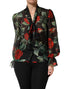 Dolce & Gabbana Black Floral Long Sleeves Silk Blouse Top