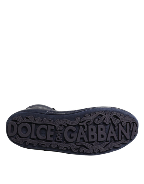 Dolce & Gabbana Dark Blue Deer Leather Mid Calf Boots Shoes