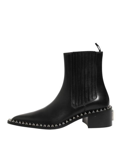 Dolce & Gabbana Black Studded Chelsea Short Ankle Boots Shoes