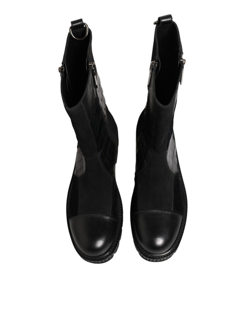 Dolce & Gabbana Black Patchwork Leather Mid Calf Boot Shoes