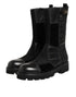 Dolce & Gabbana Black Patchwork Leather Mid Calf Boot Shoes