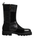 Dolce & Gabbana Black Patchwork Leather Mid Calf Boot Shoes