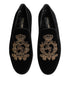 Dolce & Gabbana Black Velvet Gold Crown Mens Loafers Shoes