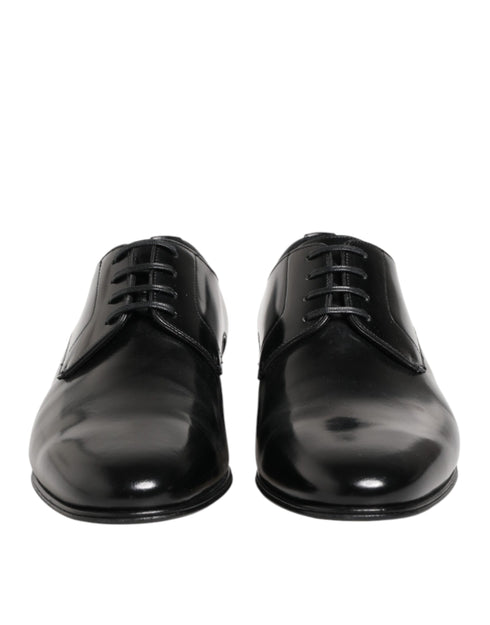 Dolce & Gabbana Black Calfskin Leather Derby Men Dress Shoes