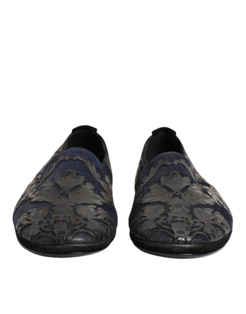 Dolce & Gabbana Black Jacquard Leather Slip On Loafers Shoes