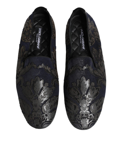 Dolce & Gabbana Black Jacquard Leather Slip On Loafers Shoes
