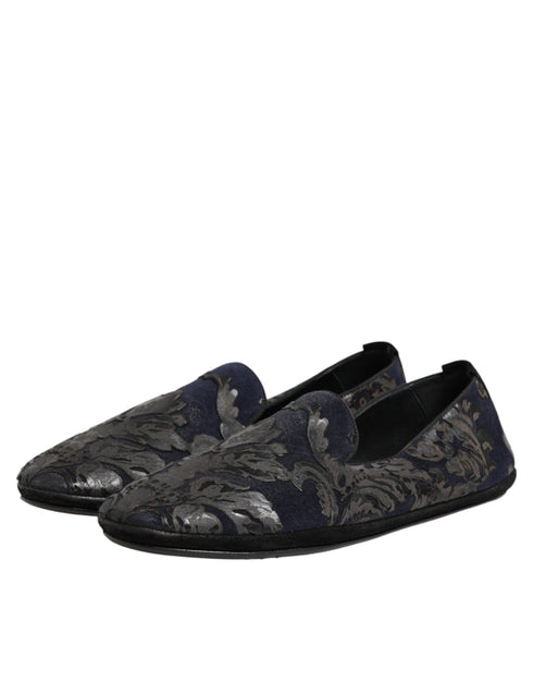 Dolce & Gabbana Black Jacquard Leather Slip On Loafers Shoes