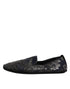 Dolce & Gabbana Black Jacquard Leather Slip On Loafers Shoes
