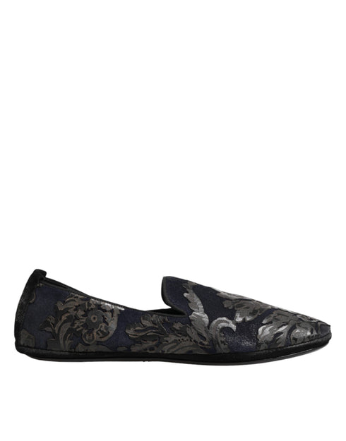 Dolce & Gabbana Black Jacquard Leather Slip On Loafers Shoes