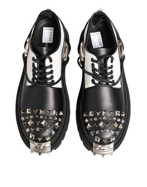 Dolce & Gabbana Black White Studded Men Formal Derby Shoes