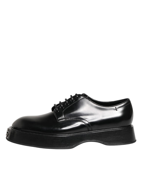 Dolce & Gabbana Black Calfskin Leather Men Derby Dress Shoes