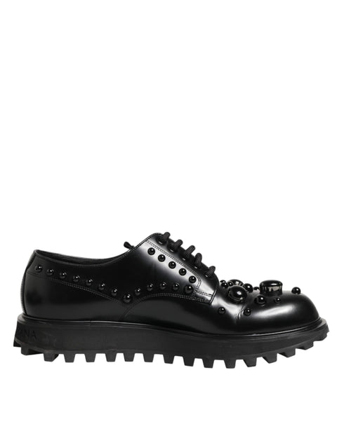 Dolce & Gabbana Black Leather Studded Men Formal Derby Shoes