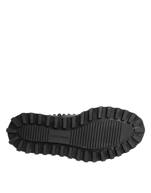 Dolce & Gabbana Black Leather Studded Men Formal Derby Shoes