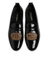 Dolce & Gabbana Black Leather Gold Crown Mens Loafers Shoes