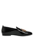 Dolce & Gabbana Black Leather Gold Crown Mens Loafers Shoes