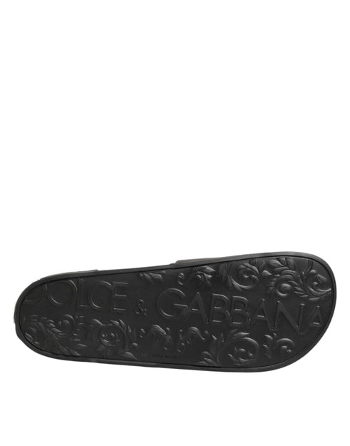 Dolce & Gabbana Black Leather Slides Sandals Beachwear Shoes