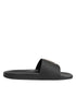 Dolce & Gabbana Black Leather Slides Sandals Beachwear Shoes