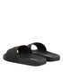 Dolce & Gabbana Black Leather Slides Sandals Beachwear Shoes