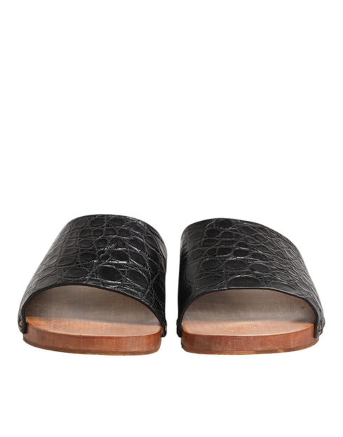 Dolce & Gabbana Black Brown Leather Slides Sandals Shoes