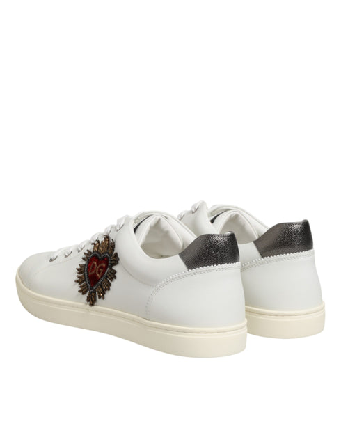 Dolce & Gabbana White Leather Heart Embellished Sneakers Shoes