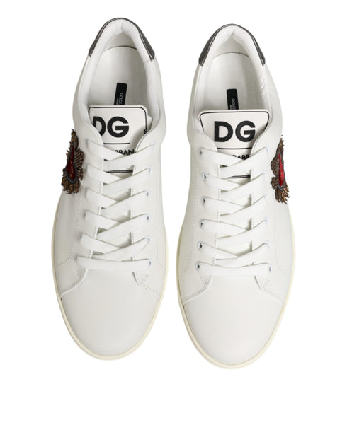 Dolce & Gabbana White Leather Heart Embellished Sneakers Shoes