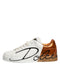 Dolce & Gabbana White Brown Leather Low Top Sneakers Shoes