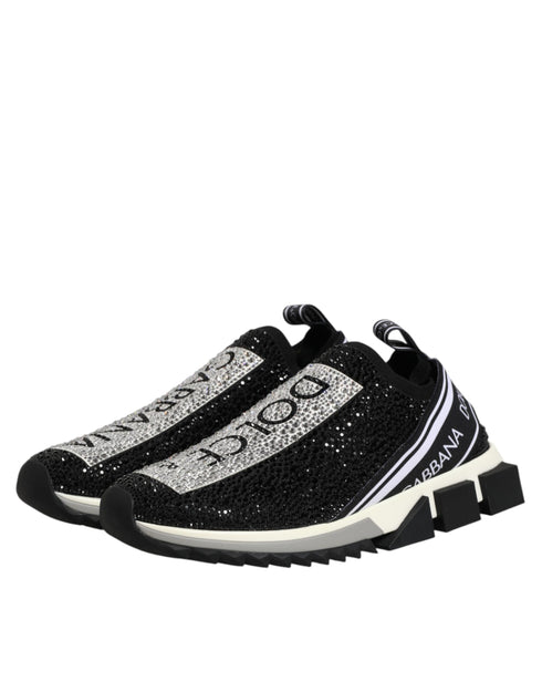 Dolce & Gabbana Black Strass Slip On Men Sorrento Sneakers Shoes