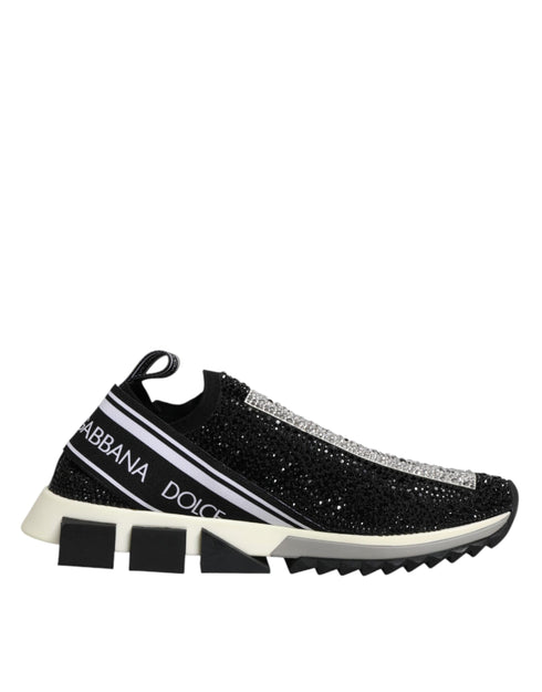 Dolce & Gabbana Black Strass Slip On Men Sorrento Sneakers Shoes