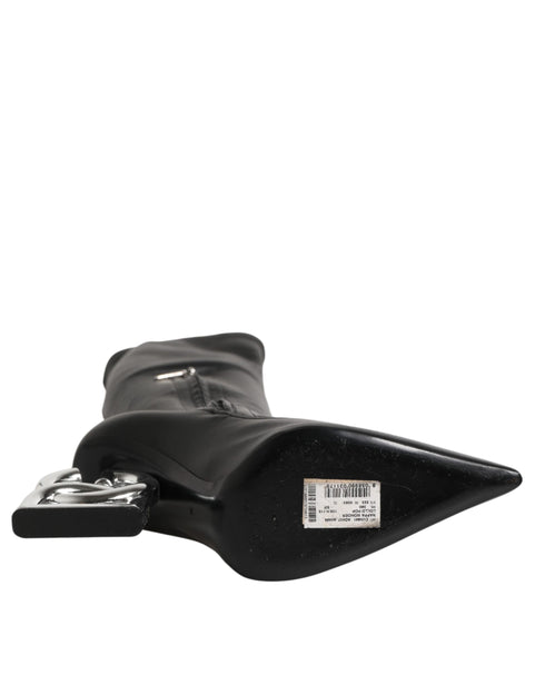 Dolce & Gabbana Black Leather DG Logo Knee High Boots Shoes