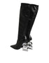 Dolce & Gabbana Black Leather DG Logo Knee High Boots Shoes