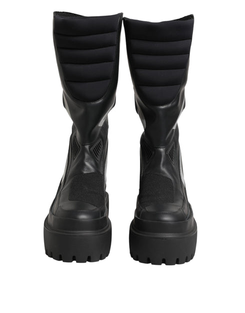 Dolce & Gabbana Black Leather Mid Calf Biker Boots Shoes