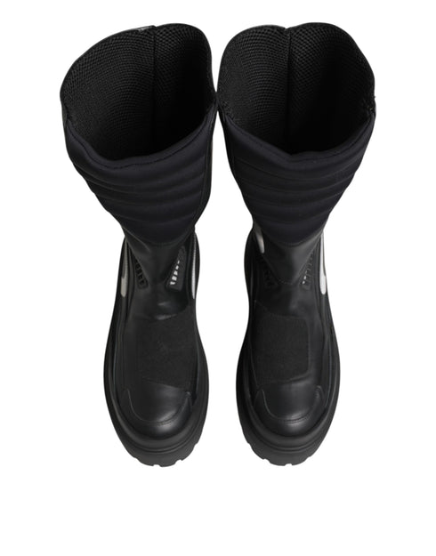 Dolce & Gabbana Black Leather Mid Calf Biker Boots Shoes