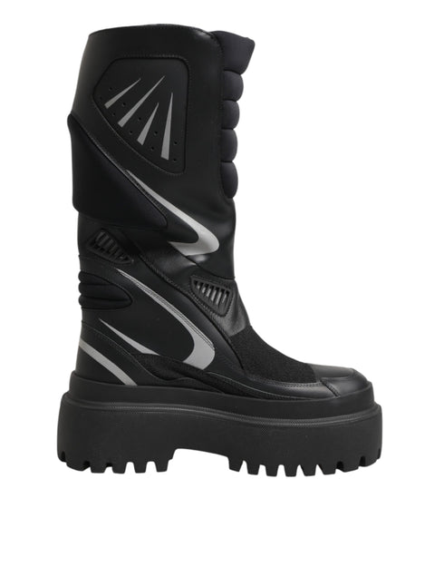 Dolce & Gabbana Black Leather Mid Calf Biker Boots Shoes