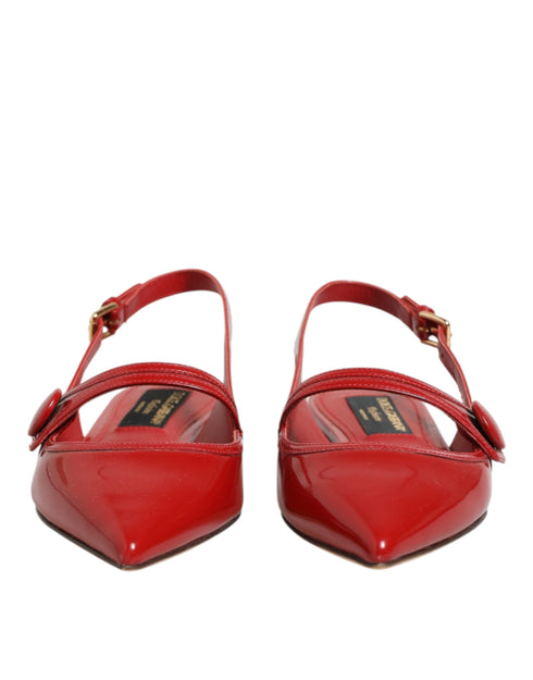 Dolce & Gabbana Red Leather Slingback Flats Sandals Shoes
