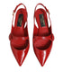 Dolce & Gabbana Red Leather Slingback Flats Sandals Shoes