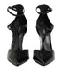 Dolce & Gabbana Black Leather T-STRAPS Heels Sandals Shoes