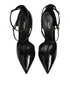 Dolce & Gabbana Black Leather T-STRAPS Heels Sandals Shoes