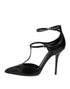 Dolce & Gabbana Black Leather T-STRAPS Heels Sandals Shoes