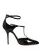 Dolce & Gabbana Black Leather T-STRAPS Heels Sandals Shoes